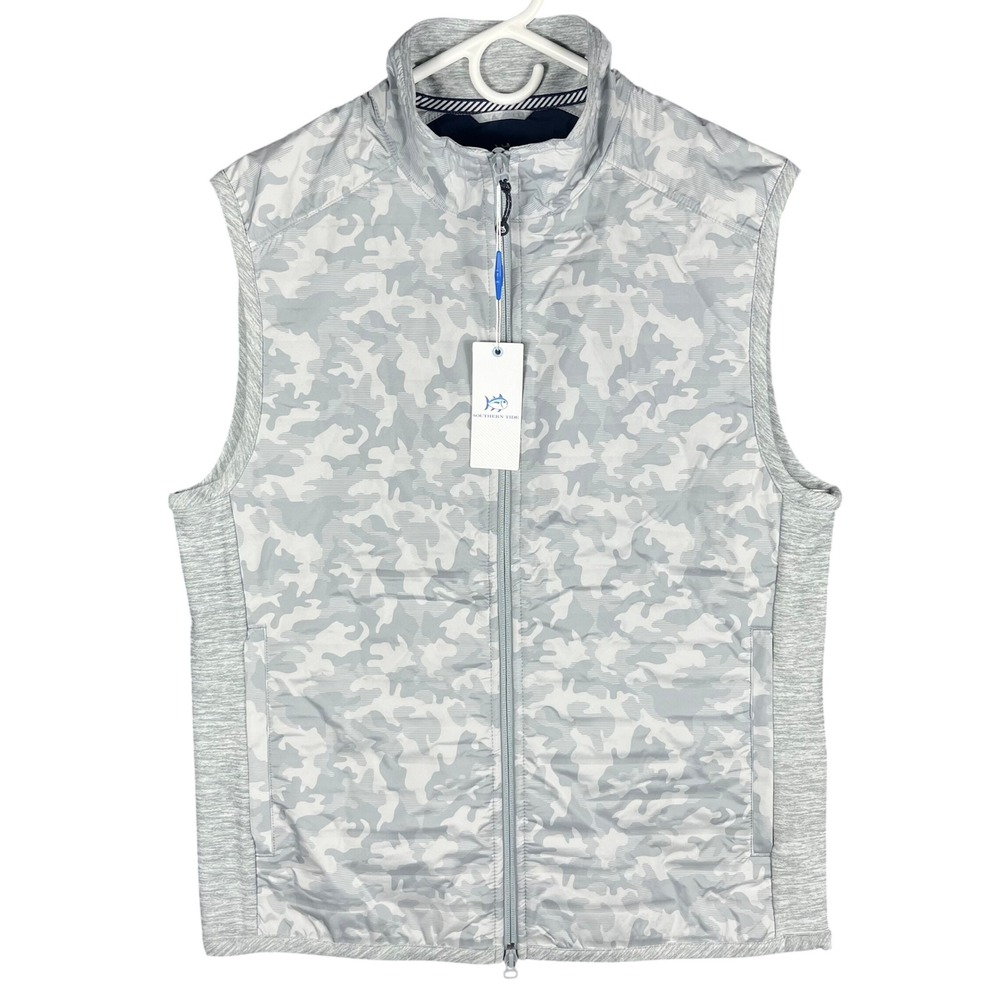 Southern Tide Camo Print Perf Vest Men's S Gravel‎ Grey Lightweight Full Zip